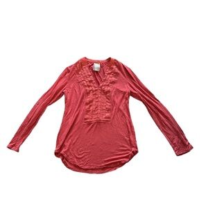 Dolan mixed material v neck blouse burnt orange small